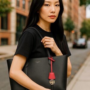 ✨ Tory Burch Black Perry Tote | Pebbled Leather, Triple Compartment EUC ✨
